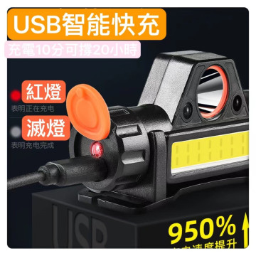 led強光頭燈 迷你充電小防水散光cob頭燈戶外夜釣魚燈露營多功能頭燈強光頭燈 磁鐵工作燈 USB充電頭燈焦頭燈