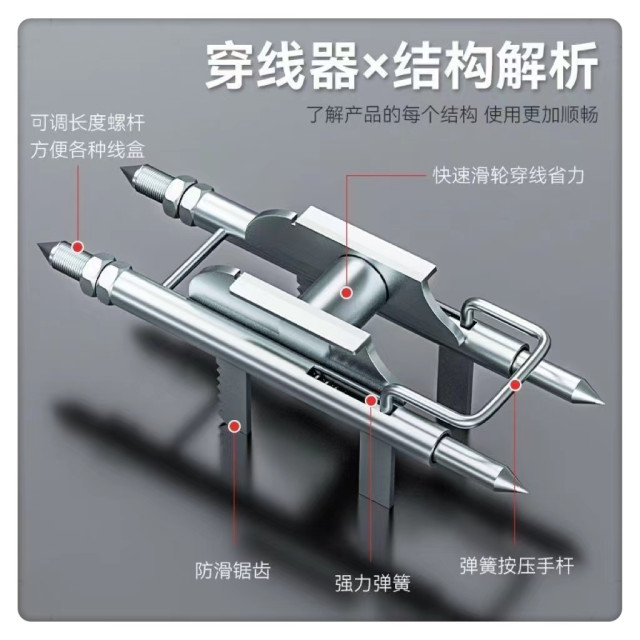 穿線輔助神器拉線電工專用工具網線穿牆底盒單人放線器滑輪穿線輔助神器拉線水電工工具底暗盒86/118通用神器