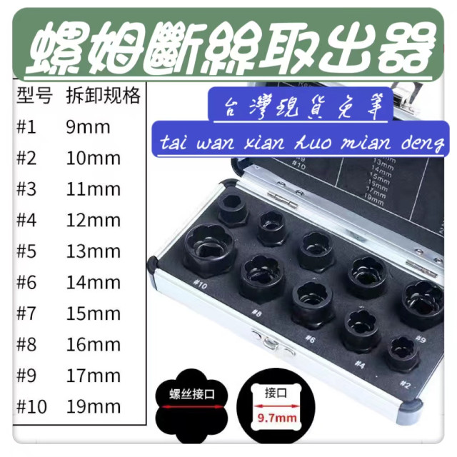 螺母螺栓專用取出器套頭取六角螺絲工具DIY斷絲反牙滑牙反螺旋防滑套筒受損生銹輪胎螺絲工業五金工具水電工具材料西工鋁門