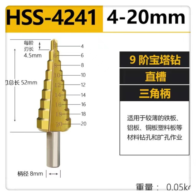 寶塔螺旋鑽頭鑽尾鍍鈦開孔器電鑽尾鋼板擴孔鑽現貨HSS 螺旋 直溝 白鐵板 電鑽 鑽頭 階梯鑽尾 階梯鑽頭 圓穴鋸 階梯鑽